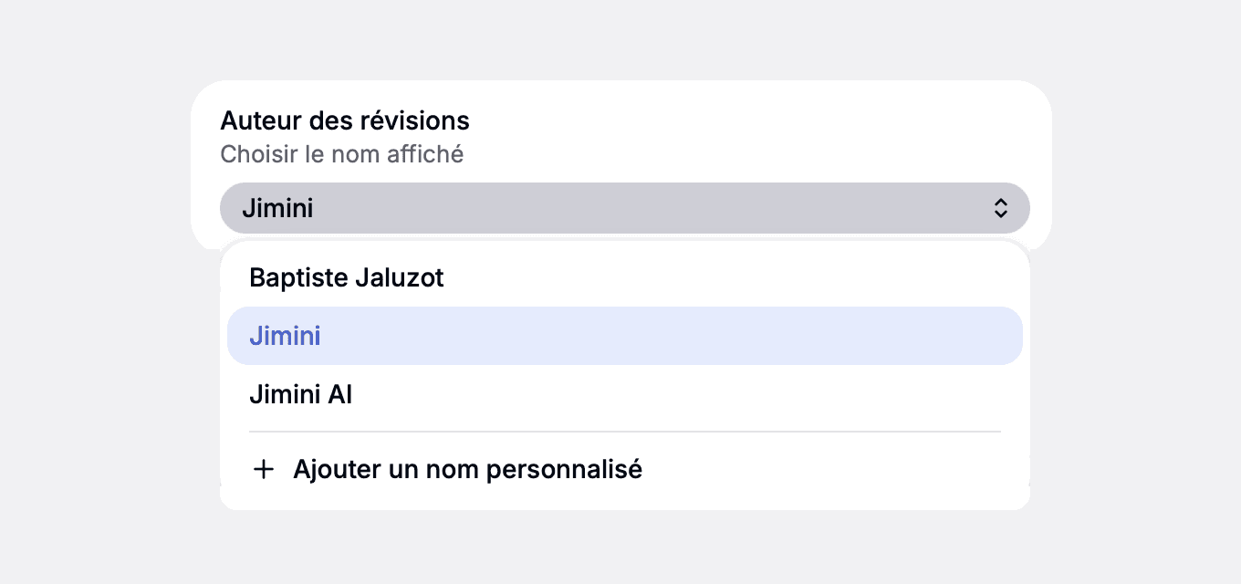 Le réglage Auteur des révisions dans Jimini pour Word : choisir le nom affiché