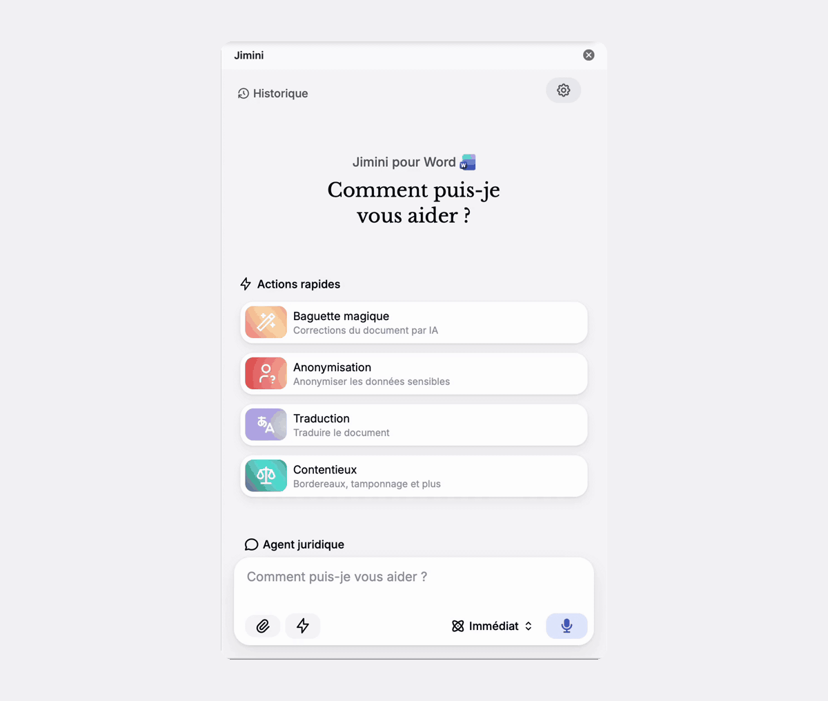 L'historique des conversations dans Jimini pour Word